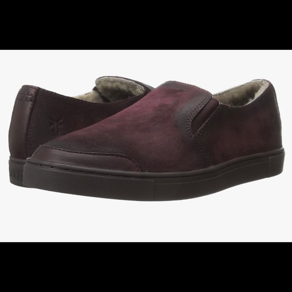 Frye Gemma Shearling lined suede slip on sneakers. Like new